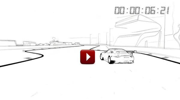 animated porsche with play button embedded on top