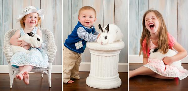 Precious children posing with real live bunnies.