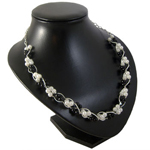 Twisted Metal & Glass Pearl Necklace