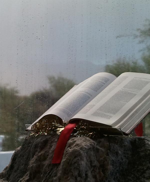 open Bible on Sunrise Chapel's rock