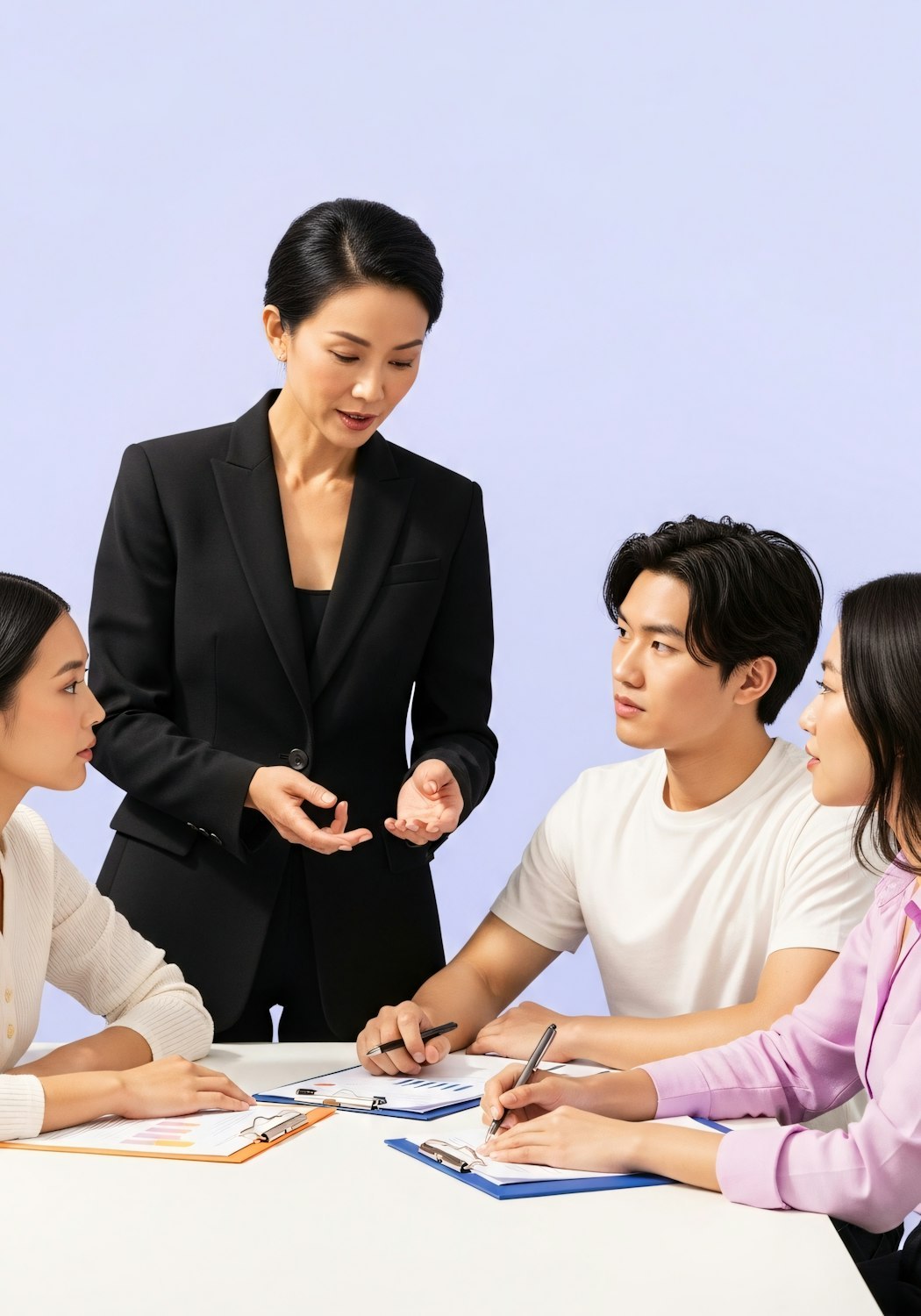 A school leader presenting to colleagues who are taking notes