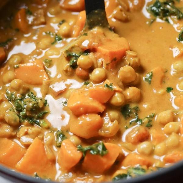 Sweet potato curry in a pot