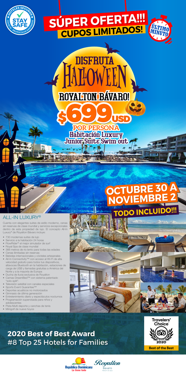 🌴👻🎃 ÚLTIMO CUPOS!!! Halloween en Royaltón Bavaro en Punta Cana! 🎃🌴😎