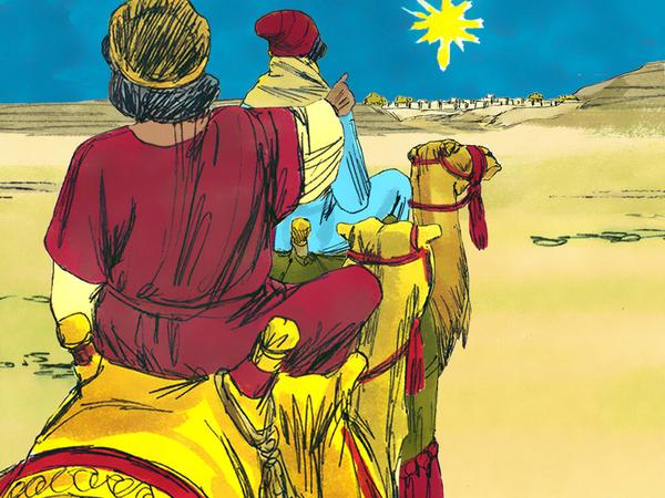 "The Wise Men set off and were overjoyed when they saw the star. It led them to Bethlehem and to the place where Mary, Joseph and the young child Jesus were staying. – Slide 7" (Sweet Publishing / FreeBibleImages.org https://www.freebibleimages.org/illustrations/christmas-wisemen/ (Slide
7) License: Creative Commons Attribution-ShareAlike 3.0 Unported license)