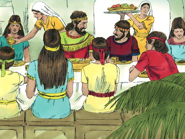 "From that day all the members of Ziba’s household became servants of Mephibosheth. Mephibosheth lived in Jerusalem, and always ate at the king’s table.’" (SweetPublishing / FreeBibleImages.org https://www.freebibleimages.org/illustrations/david-mephibosheth/ (Slide 9) License: Creative
Commons Attribution-ShareAlike 4.0 International license)
