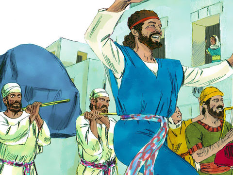 "As the Ark of the Covenant was entering Jerusalem, David’s wife Michal, daughter of Saul, watched from a window. When she saw King David dancing and celebrating, she despised him
in her heart." by Sweet Publishing/FreeBibleImages.org http://freebibleimages.org/illustrations/david-ark/ Slide 16 Licence: CC-BY-SA-3.0 Sweet Publishing / FreeBibleImages.org (https://creativecommons.org/licenses/by-sa/3.0/)