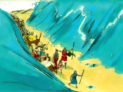 "The people crossed through the sea with a wall of water either side of them." (Sweet Publishing / FreeBibleImages.org 
http://freebibleimages.org/illustrations/moses-red-sea/ Slide 15)  CC-BY-3.0 (https://creativecommons.org/licenses/by/3.0/)