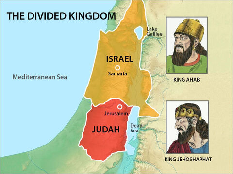 "King Jehoshaphat had great wealth and honour. He then made a foolish alliance with King Ahab and Queen Jezebel of the northern kingdom who worshipped false gods." (Sweet
Publishing / FreeBibleImages.org  https://freebibleimages.org/illustrations/jehoshaphat-ahab/ Slide 1)  CC BY-SA 3.0 (https://creativecommons.org/licenses/by-sa/3.0/)