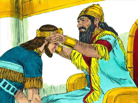 "King Nebuchadnezzar appointed a new King called Zedekiah to rule over Judah. He too ignored the warnings of the prophet Jeremiah to obey God. Nine years later he
decided to rebel against Babylon and stop paying the high taxes they demanded." by Sweet Publishing/FreeBibleImages.org http://freebibleimages.org/illustrations/fall-jerusalem/ Slide 4 Licence: CC-BY-SA-3.0 Sweet Pubflishing / FreeBibleImages.org (https://creativecommons.org/licenses/by-sa/3.0/)