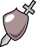 "Sword and shield icon" by purzen (https://openclipart.org/detail/28731/sword-and-shield-icon)