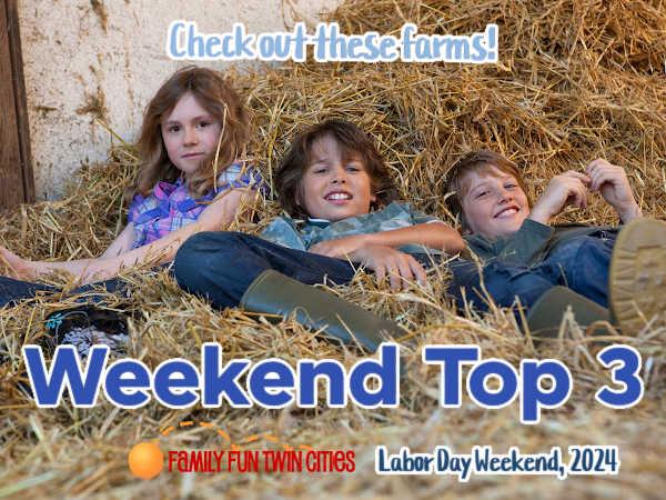 Three kids in a hay mound