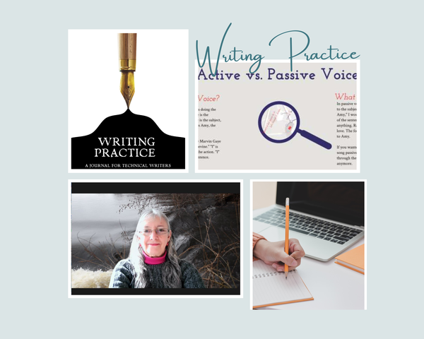 photo of writing practice program - wp journal, Robin G Coles on Zoom, someone writing notebook, active vs passive voice