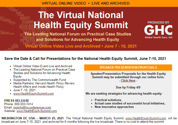 Virtual National Health Equity Summit | June 7-10, 2021