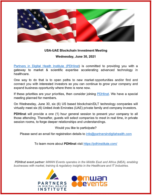 USA-UAE Blockchain Investment Meeting | Wednesday, June 30