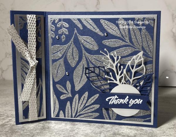Silver and Blue Leaf Collection Book Binding Card