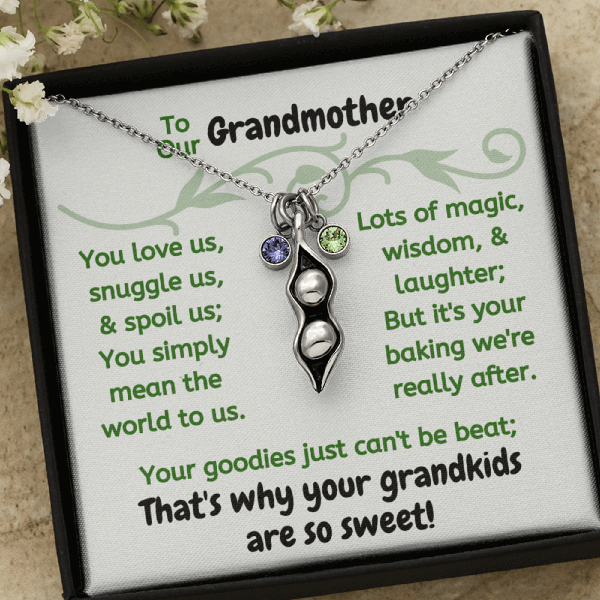 Grandmother's Sweet Peas In A Pod Birthstone Necklace
