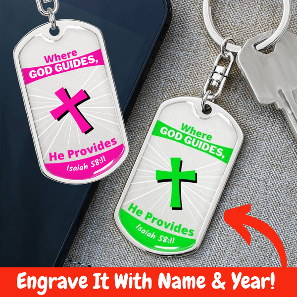 Where God Guides He Provides Keychain