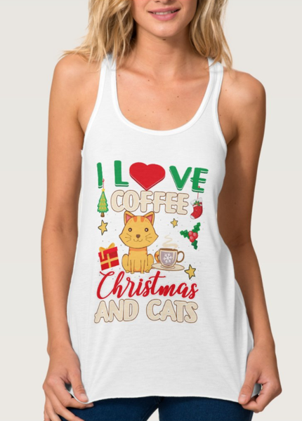 "I Love Coffee Christmas and Cats" Women's Shirt
