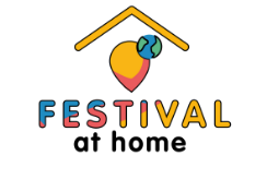 A brightly coloured logo, reading 'Festival at Home'