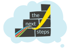 A blue thought bubble with 'The Next Steps' logo in it. 
