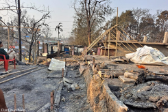 Image shows burnt out shelters, and the wreckage caused by the recent fire in Cox's Bazar. Image: DanChurchAid