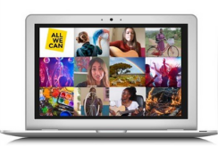 A computer screen, showing lots of different examples of people engaging with All We Can. 