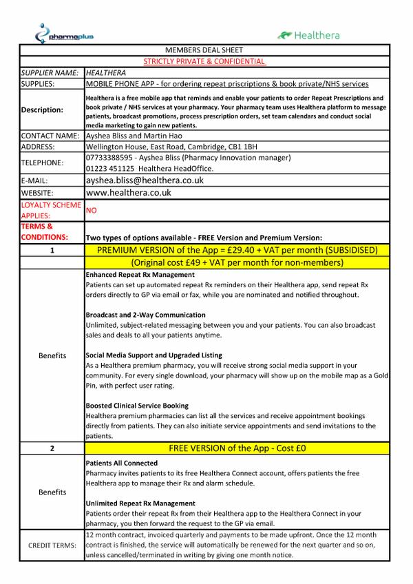 Healthera Deal Sheet