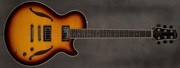 #A1610 Tobacco Burst Semi-Hollow Archtop Guitar.
