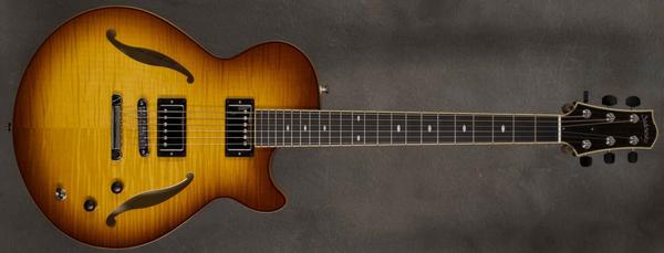 #A2079 Caramel Burst Semi-Hollow Archtop Guitar.