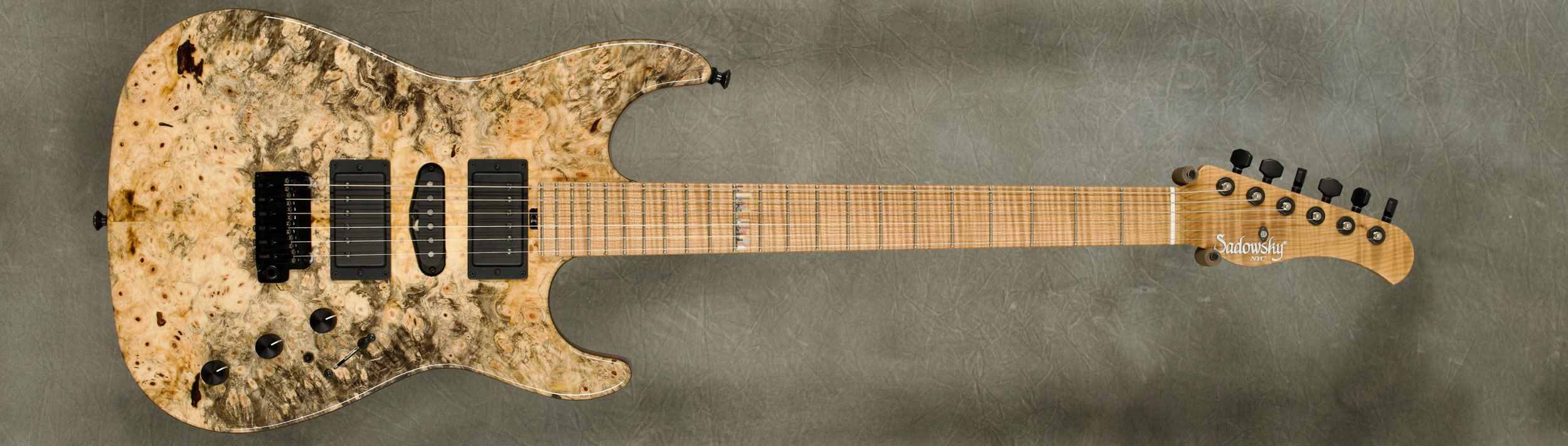 #9124 Natural Buckeye Burl S-Style Guitar.