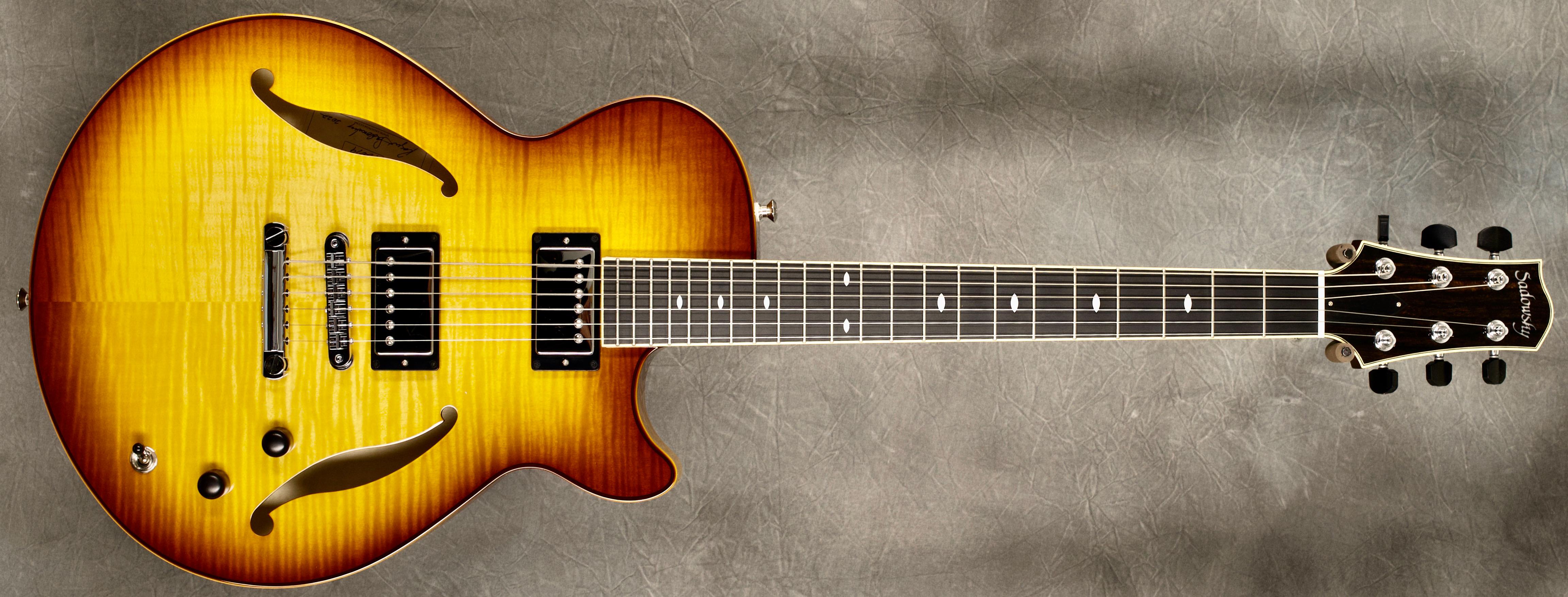 #A2079 Caramel Burst Semi-Hollow Archtop Guitar.
