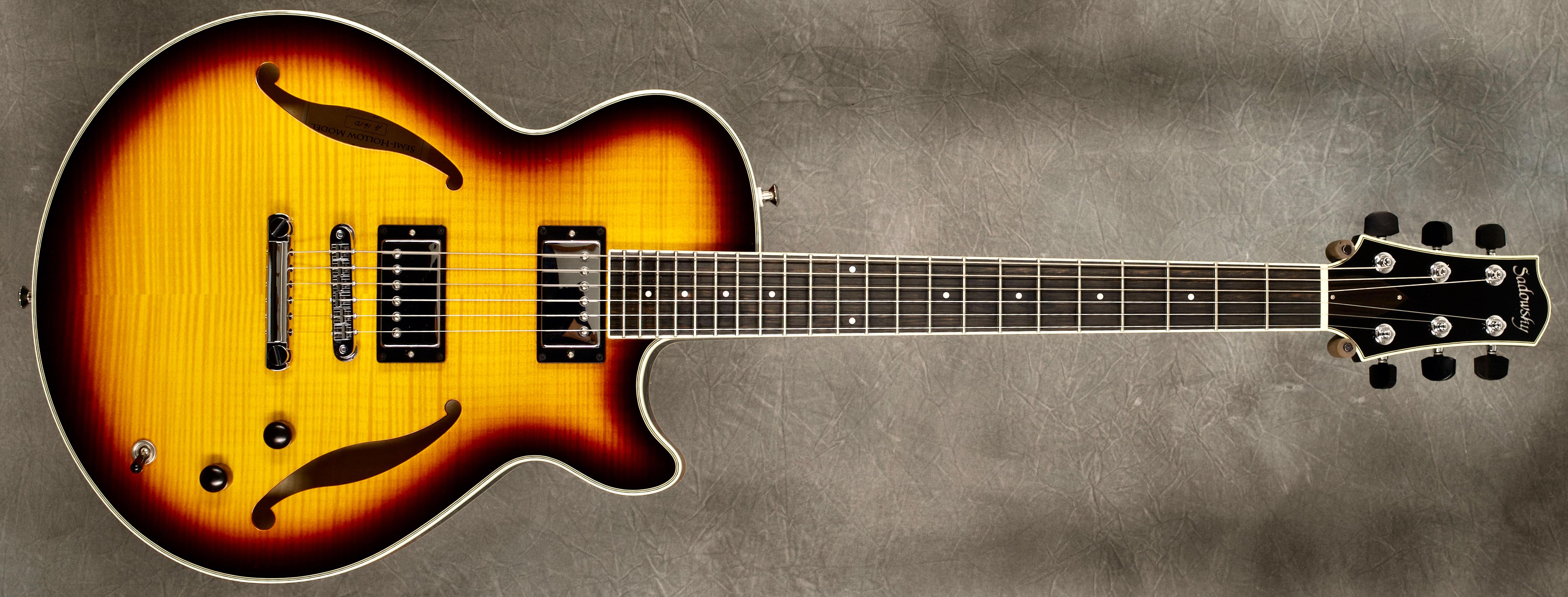 #A1610 Tobacco Burst Semi-Hollow Archtop Guitar.