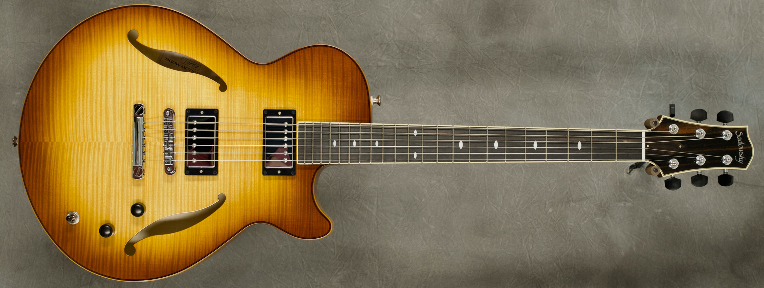 #A2201 Caramel Burst Semi-Hollow Archtop Guitar.