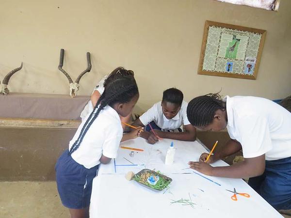 Group of young learners creating their own wetland project