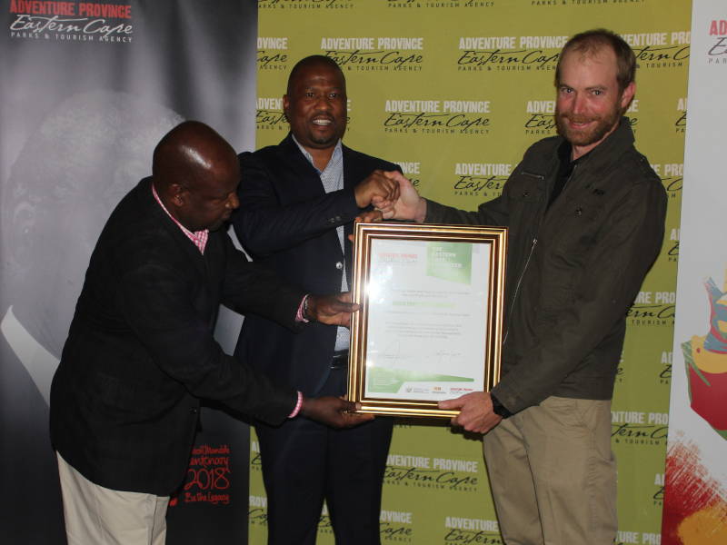 Mark Palmer, Conservation Manager of Amakhala Game Reserve and recently elected Chairman of Indalo, receives “Protection Status” certificate