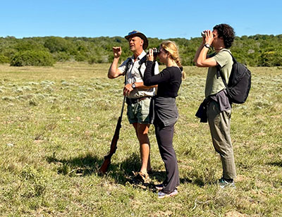 Trail guide talking to guests