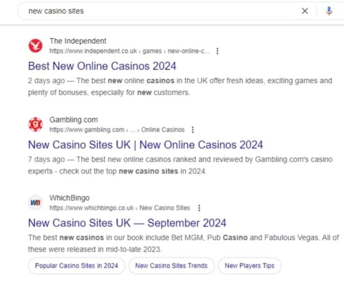 SERP new casino sites