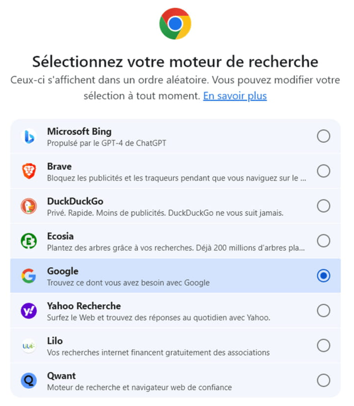 Choisir son moteur de recherche par défaut