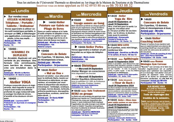 Les ateliers hebdomadaires en septembre
