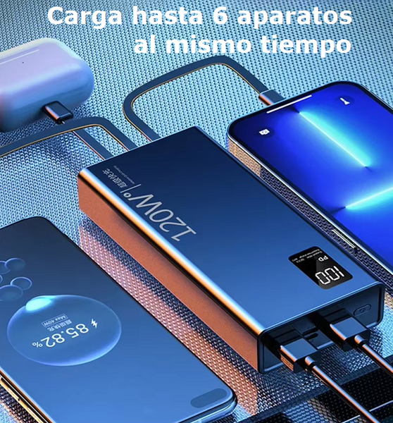 Cargador Rápido de Celular 20.000mAh 120w 4 Cables Integrados