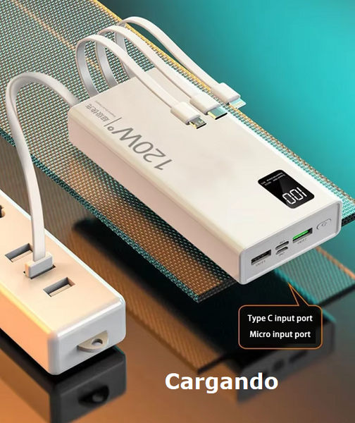 Cargador Rápido de Celular 20.000mAh 120w 4 Cables Integrados