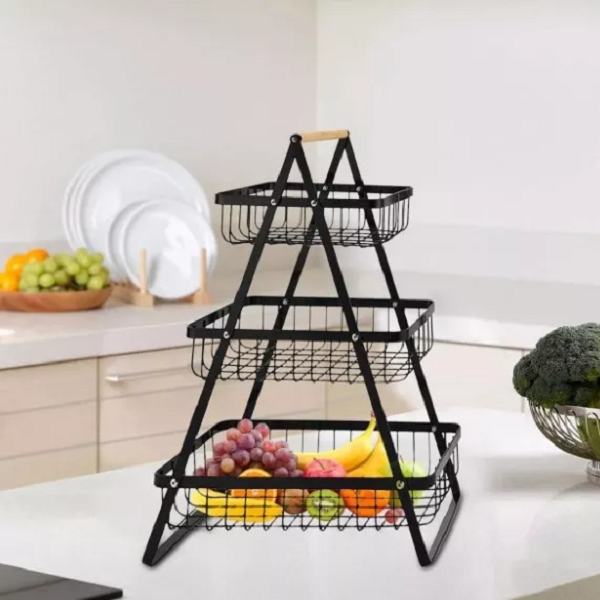 Canasta de Frutas Metálica de 3 Niveles