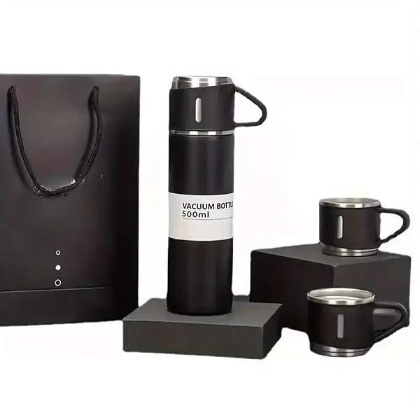 Termo con 3 Tazas de Acero Inoxidable