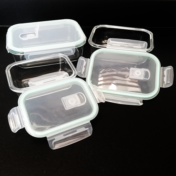 Set de 3 Recipientes de Vidrio Rectangulares con Tapa