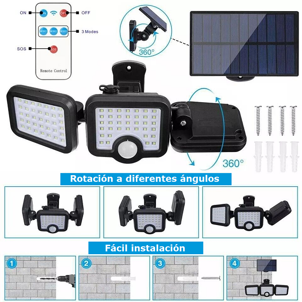 Lámpara solar triple 108 led