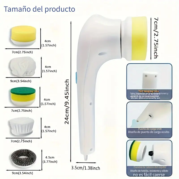 Cepillo Eléctrico de Limpieza 5 Cabezales