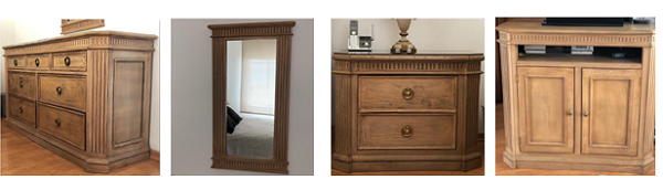 Cómoda, espejo, velador, porta tv