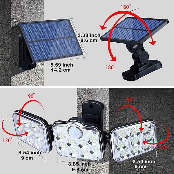 Lámpara solar triple con panel separado