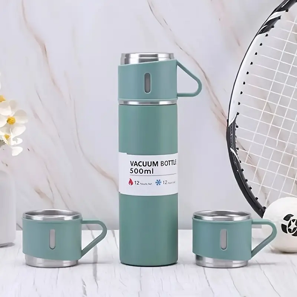 Termo con 3 Tazas de Acero Inoxidabl