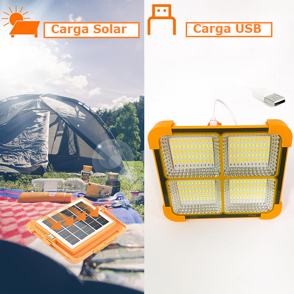 Lámpara Solar Portable 200w y Cargador USB.